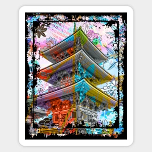 Japan Pagoda Cherry Blossoms Collage Art 70 Sticker